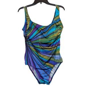 Vintage-Inspired Longitude Swimsuit Size 14 Tie-Dye Look One-Piece With Vibrant